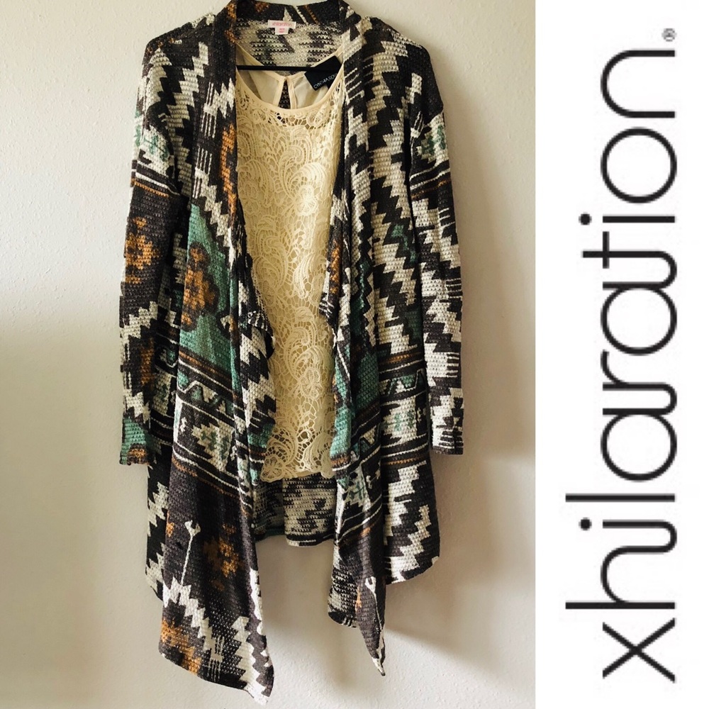 Aztec printed open cardigan